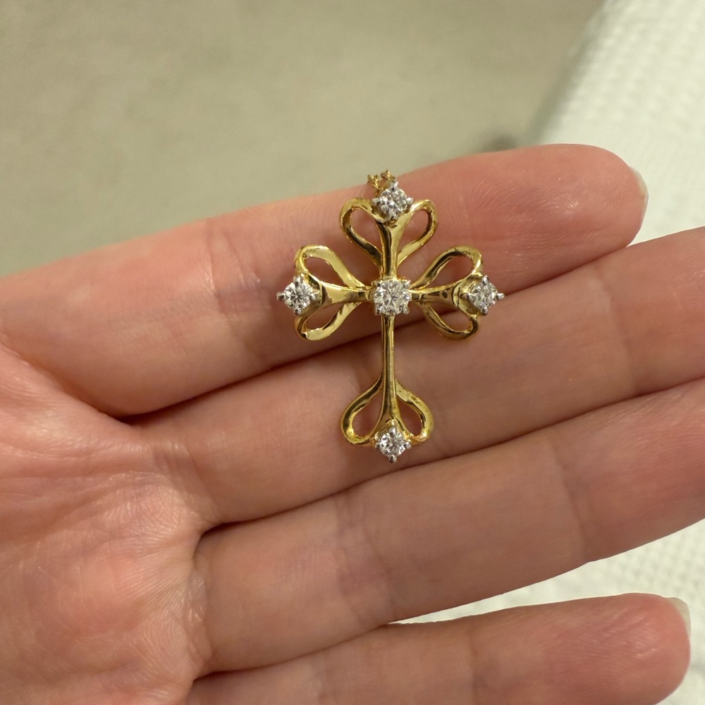 JTV Moissanite 14k yellow Gold over silver  cross necklace NWT